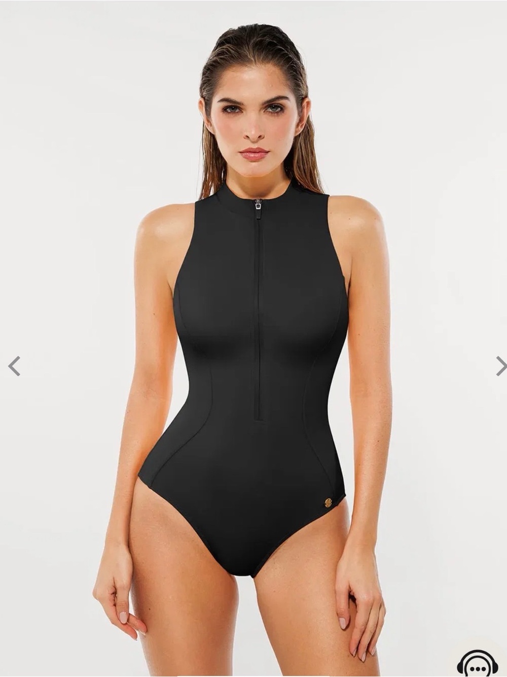 Popilush - Women's Black Front-Zip High-Neck One-Piece Swimsuit
